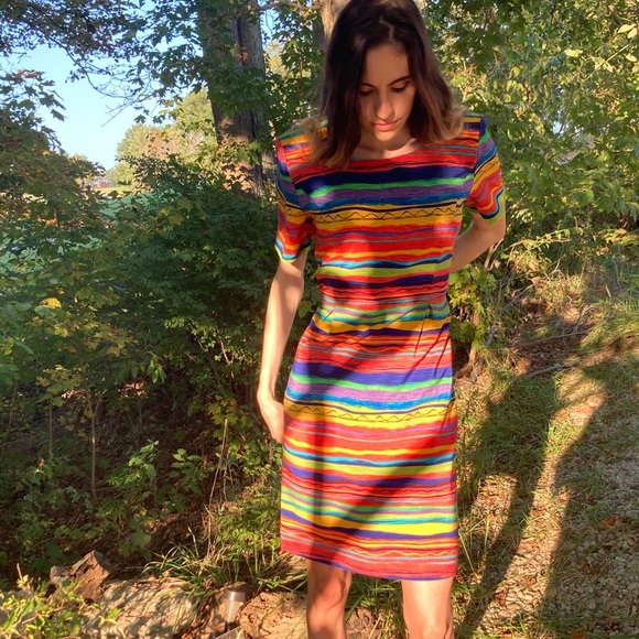 Vintage 80s Sag Harbor Rainbow Party Dress - Picture 1 of 14